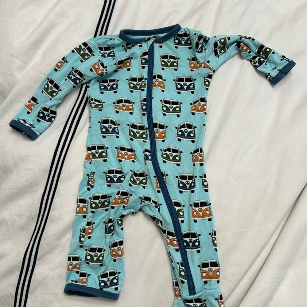 Kickee pants turquoise VV bus onsie zip 0-3mo
